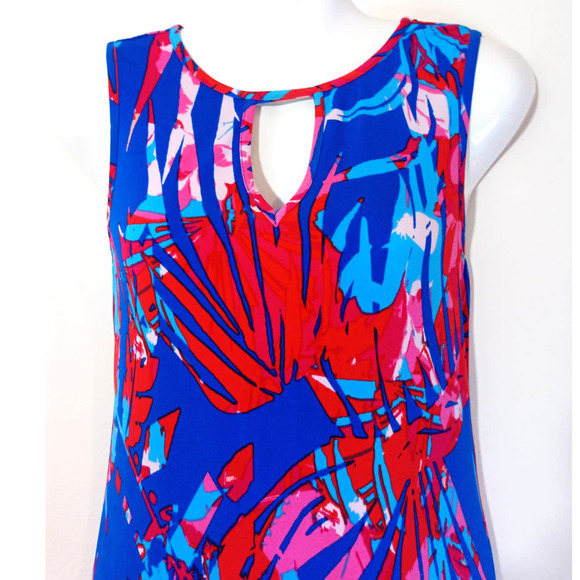 Ali Ra Women's Sz 2 Bright Multicolor Tropical Print Keyhole Sleeveless Dress - Picture 2 of 5